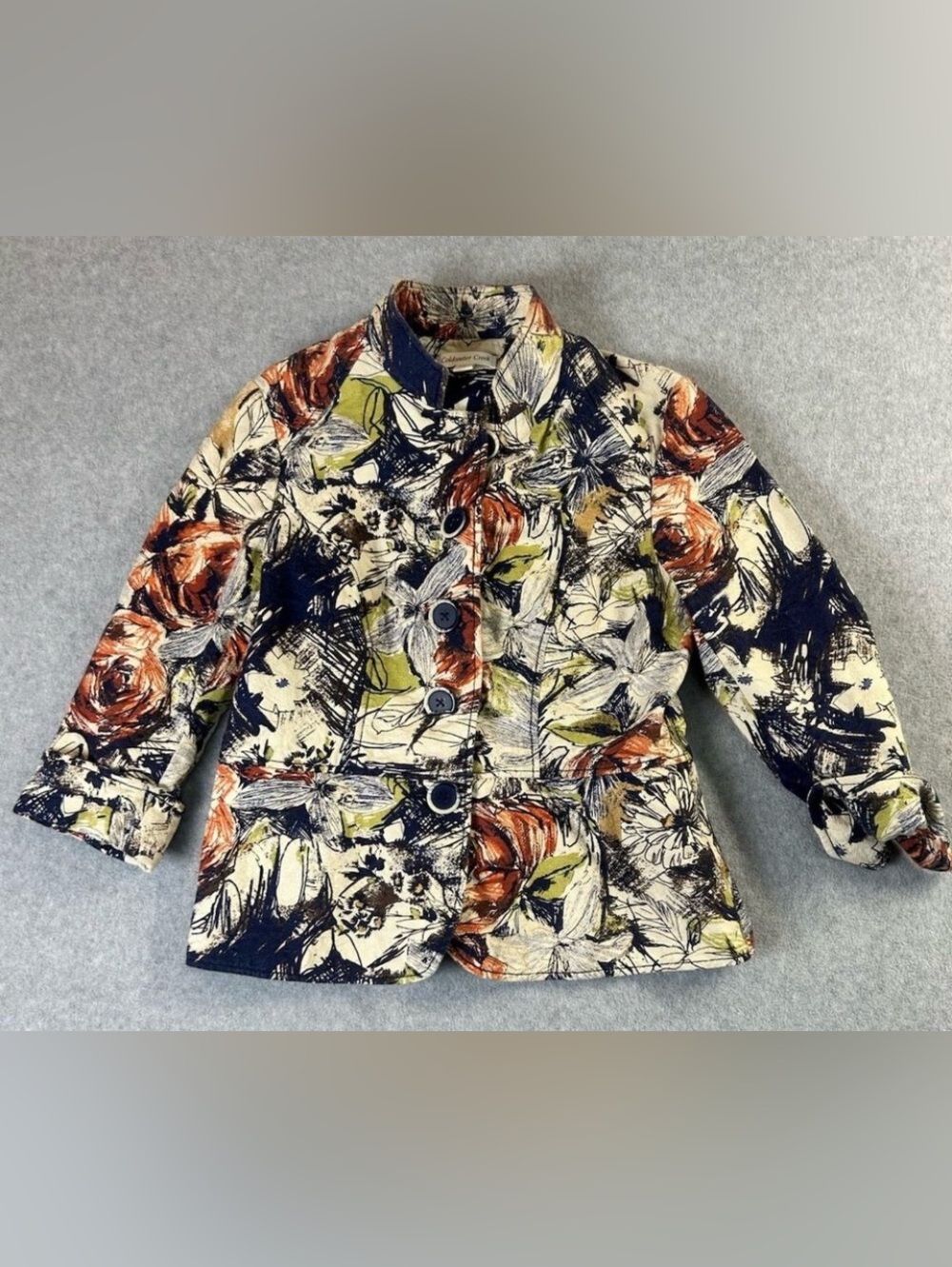 Coldwater Creek Petite 8 Floral Art To Wear Cotton Blazer Jacket Button Front